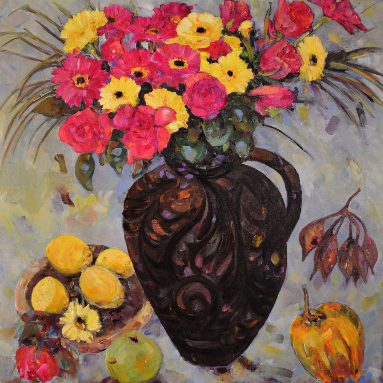 Blumenstrauß in Tonvase Ölgemälde