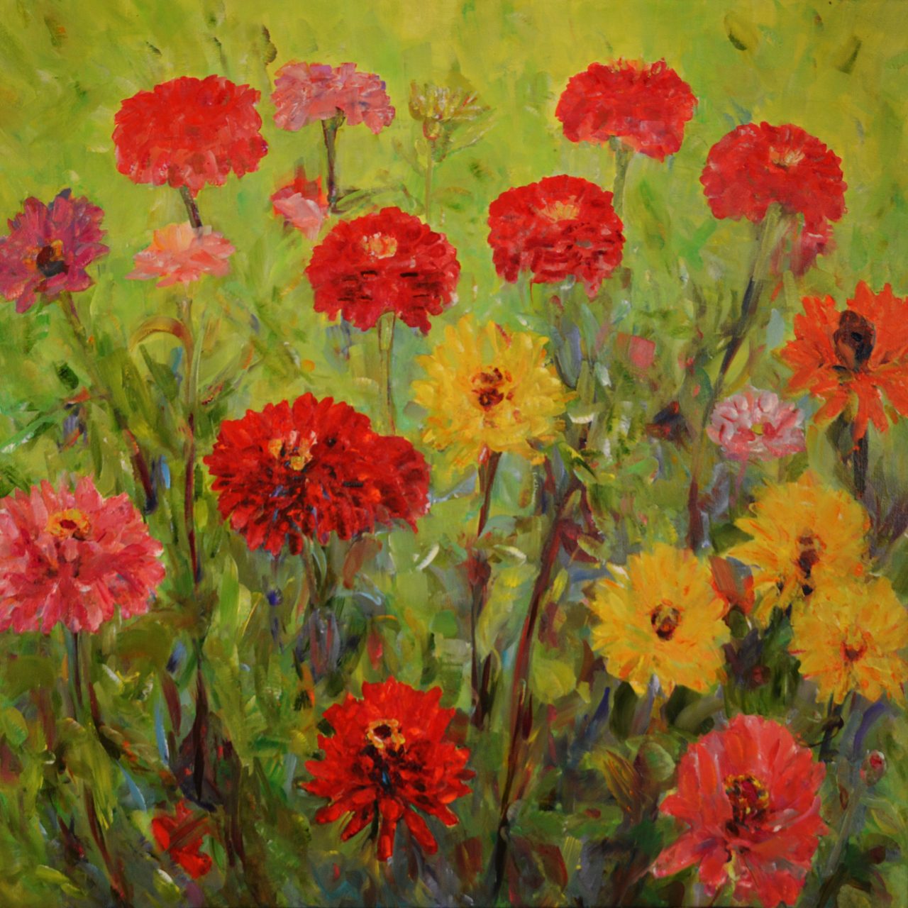 Zinnien II im Schafsgarten Arnsberg Ölgemälde