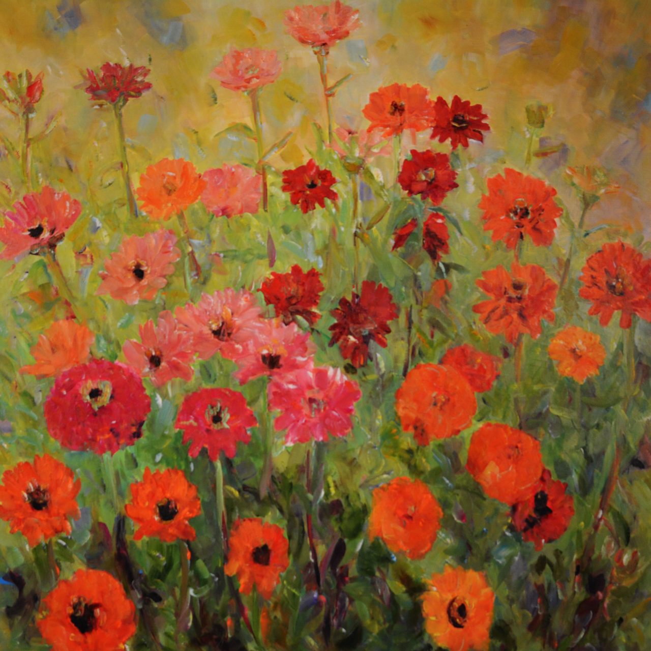 Zinnien III im Schafsgarten Arnsberg Ölgemälde