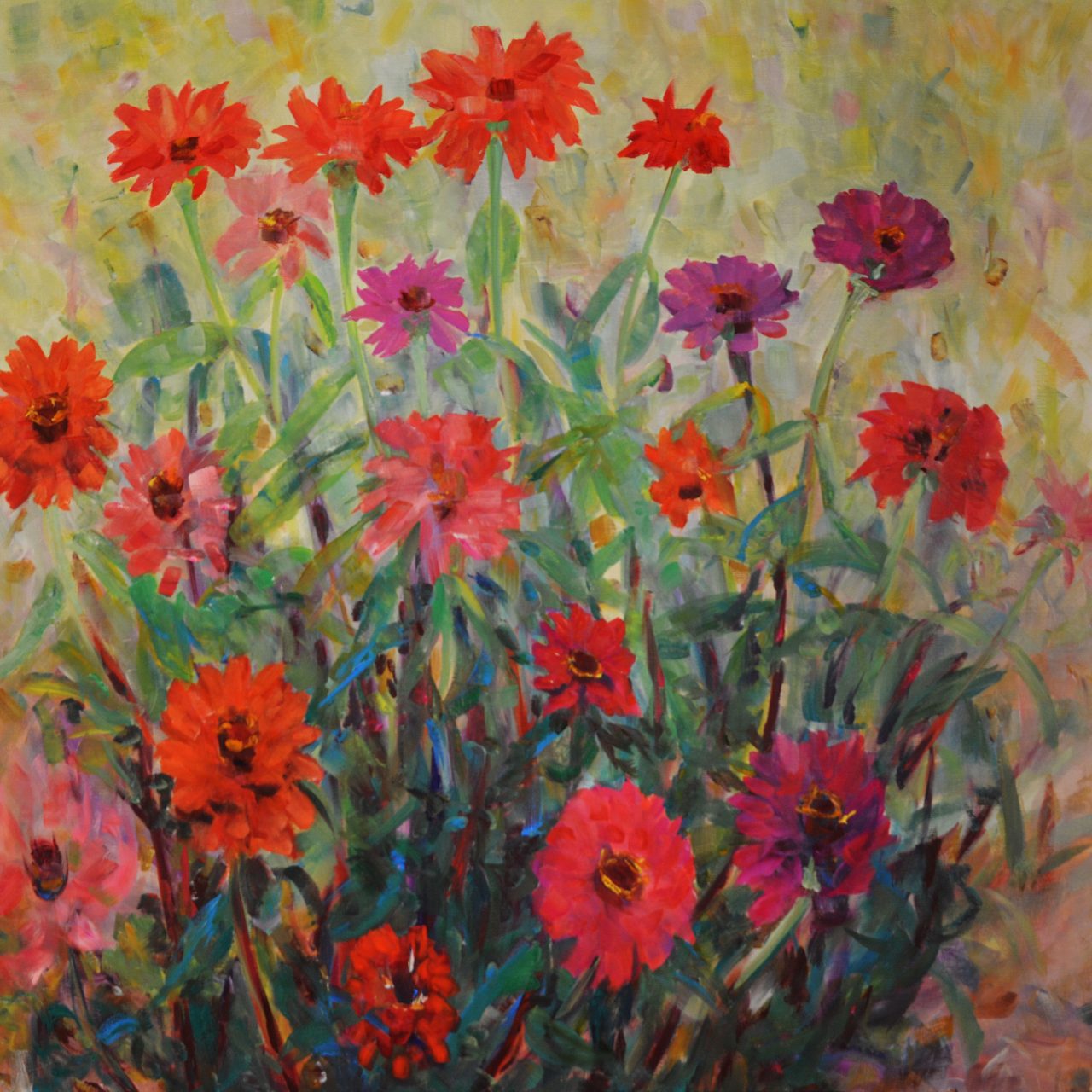 Zinnien (in Helmas Garten II) Ölgemälde