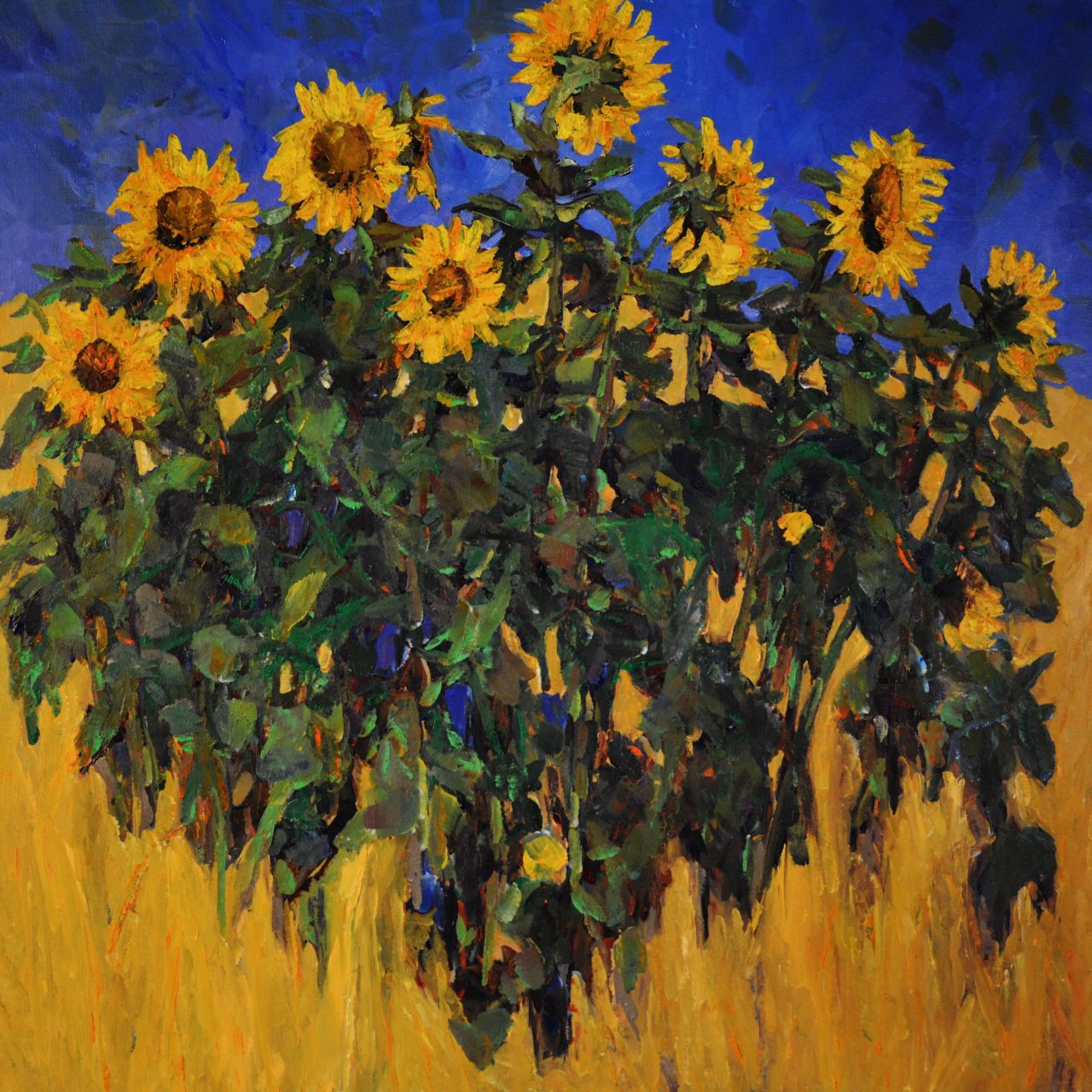 Sonnenblumen im Weizen Ölgemälde