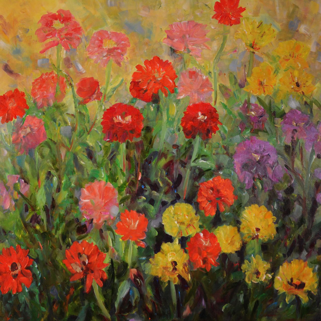 Zinnien I im Schafsgarten Arnsberg Ölgemälde