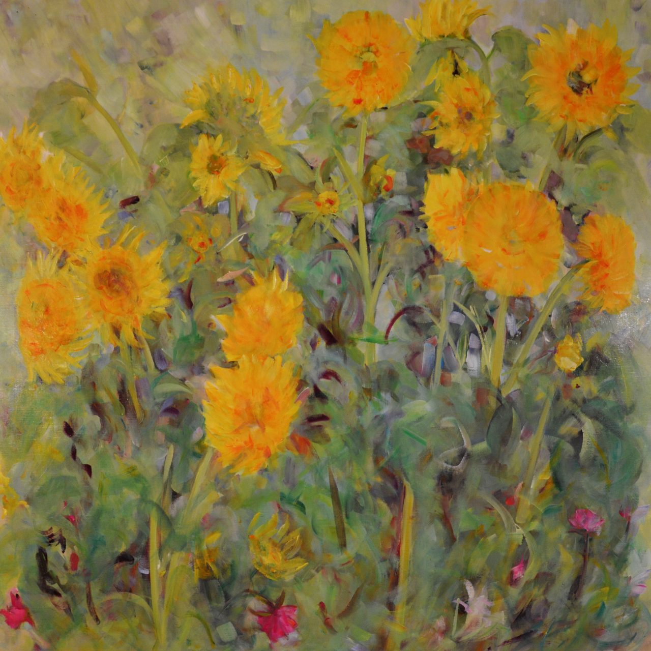 Sonnenblumen im Bauerngarten Ölgemälde