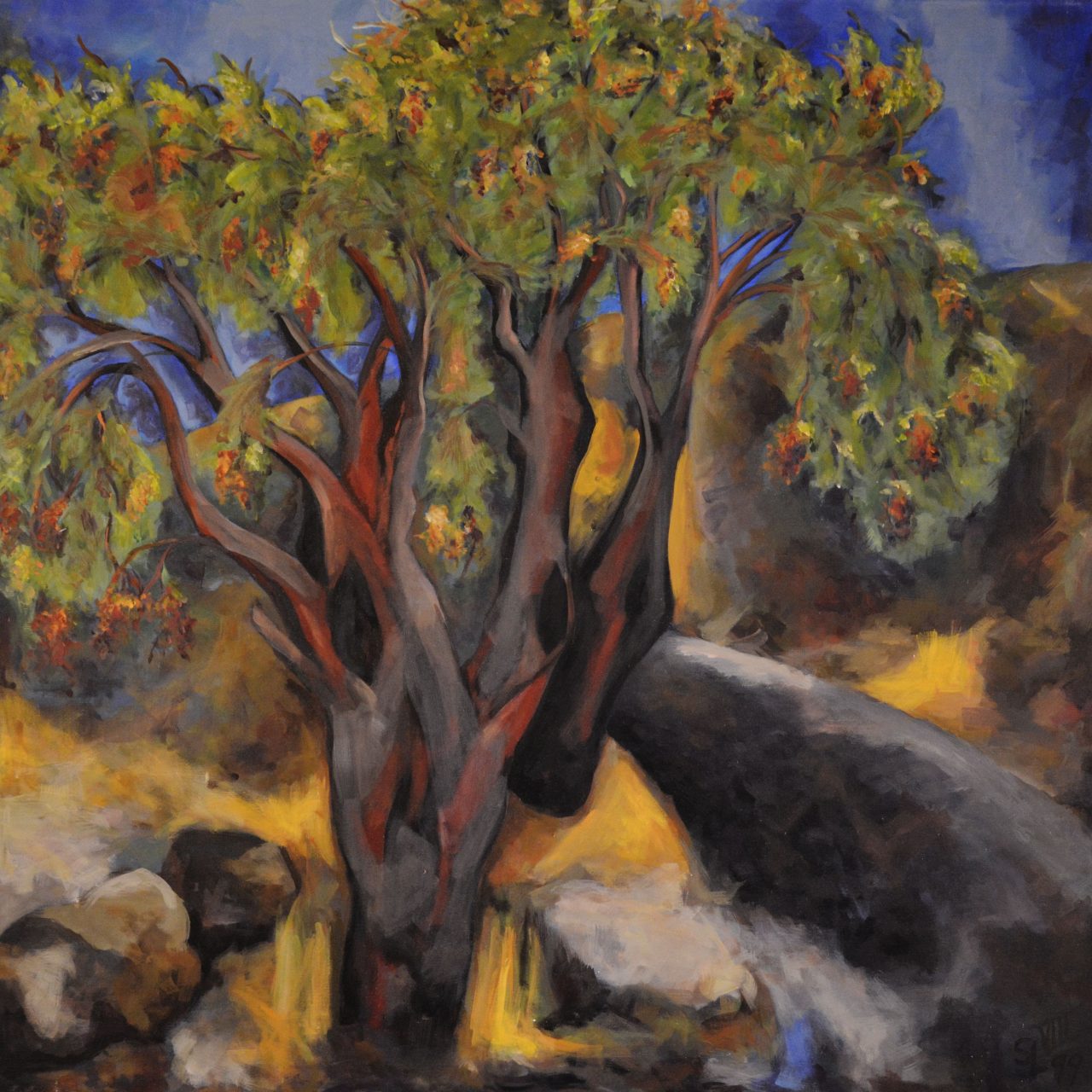 Studie von Pfefferbäumen, La Palma Acrylgemälde