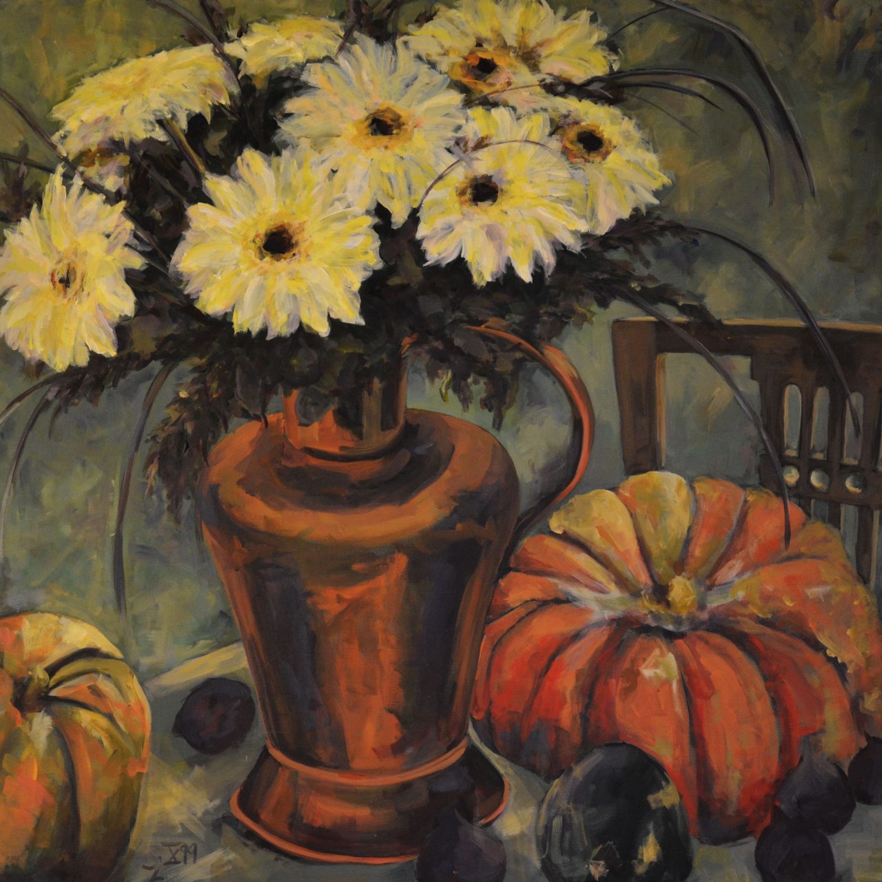 Gerbera mit Kürbissen und Feigen Ölgemälde
