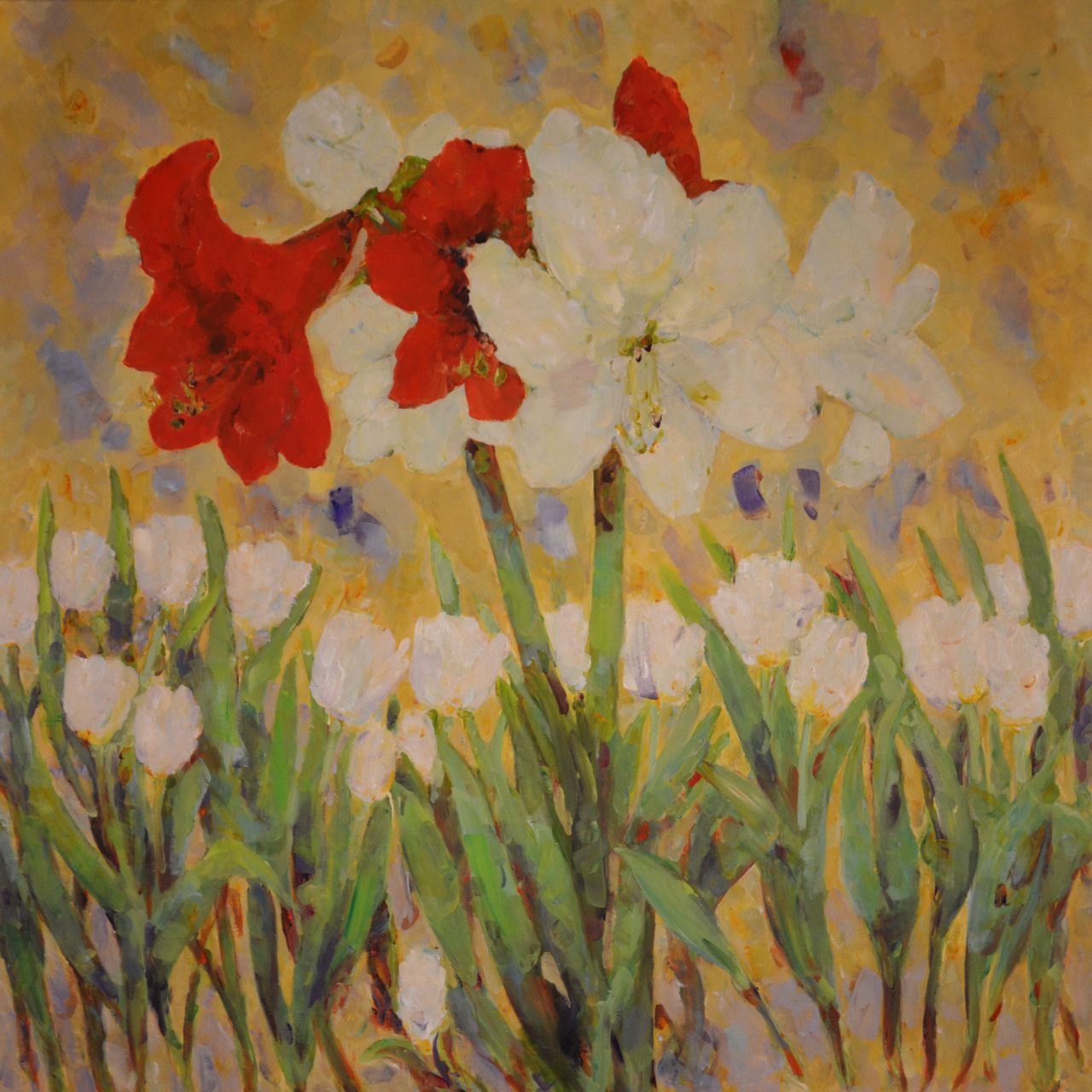 Amaryllis und weiße Tulpen Ölgemälde