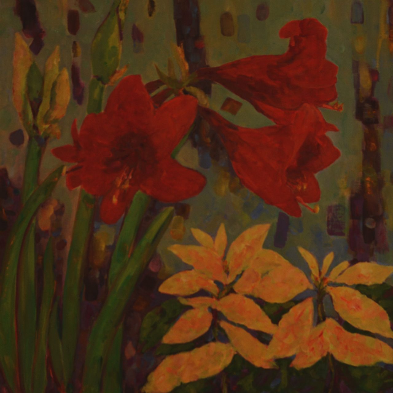 Amaryllis und Weihnachtsstern Ölgemälde